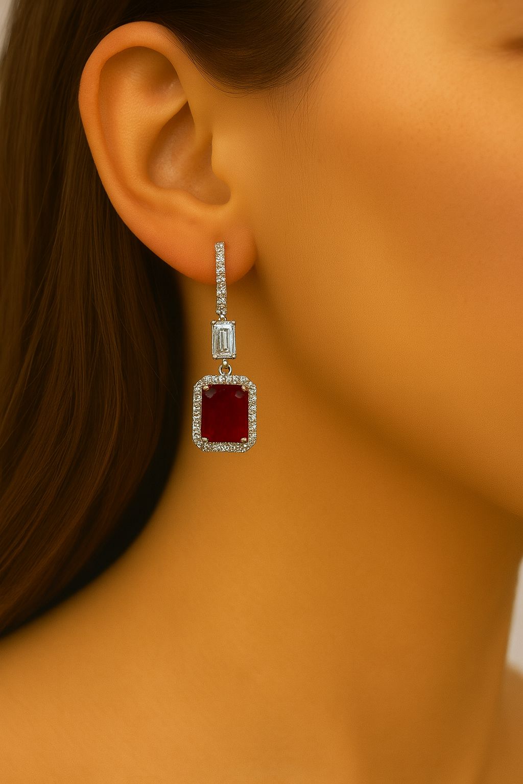 Ruby Red Drop Earrings In 925 Silver