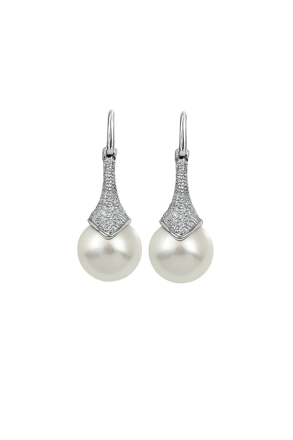 Classic Pearl & Crystal Stud Earrings In 925 Silver