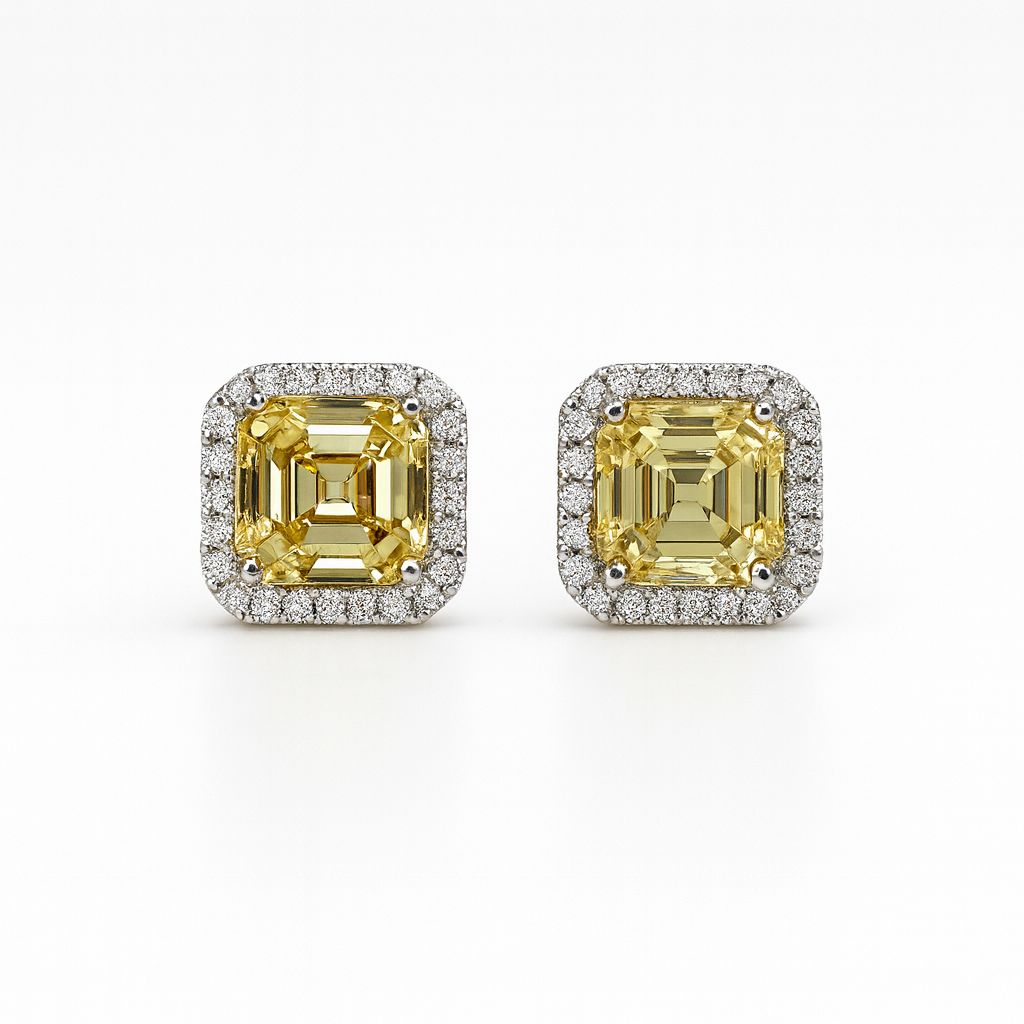 Yellow Cushion Cut Stud Earrings In 925 Silver