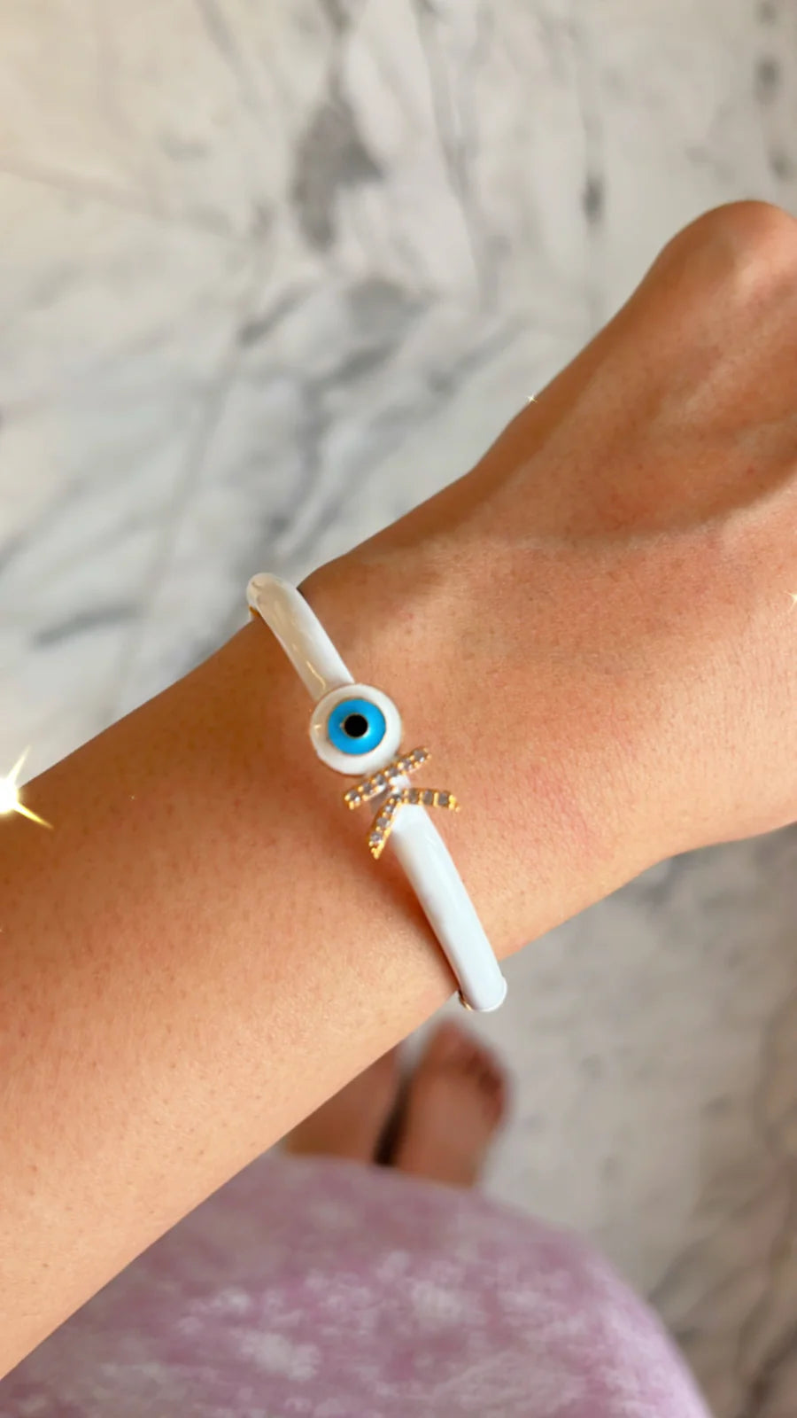 Personalized Evil Eye White Candy Bracelet