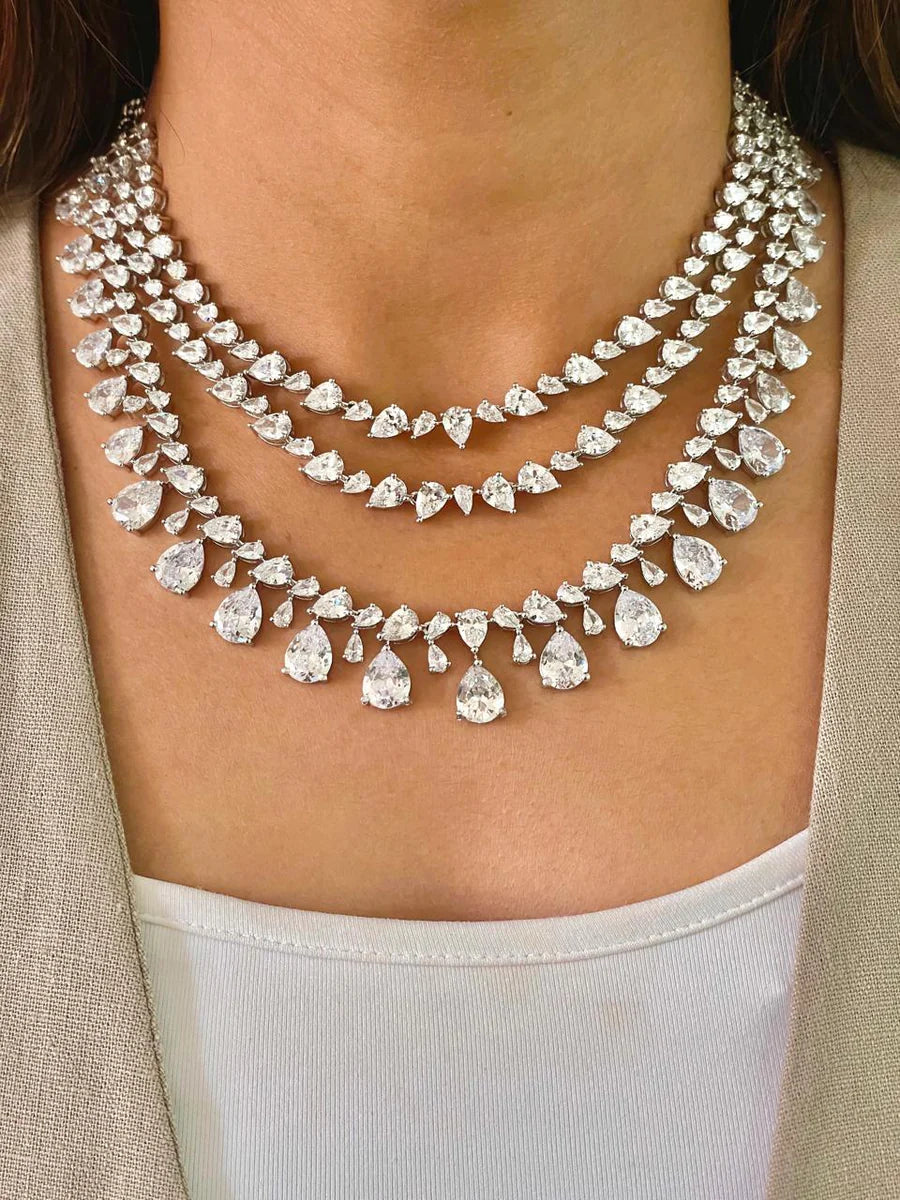 3 Layer Dimonte Tear Drop Necklace Set