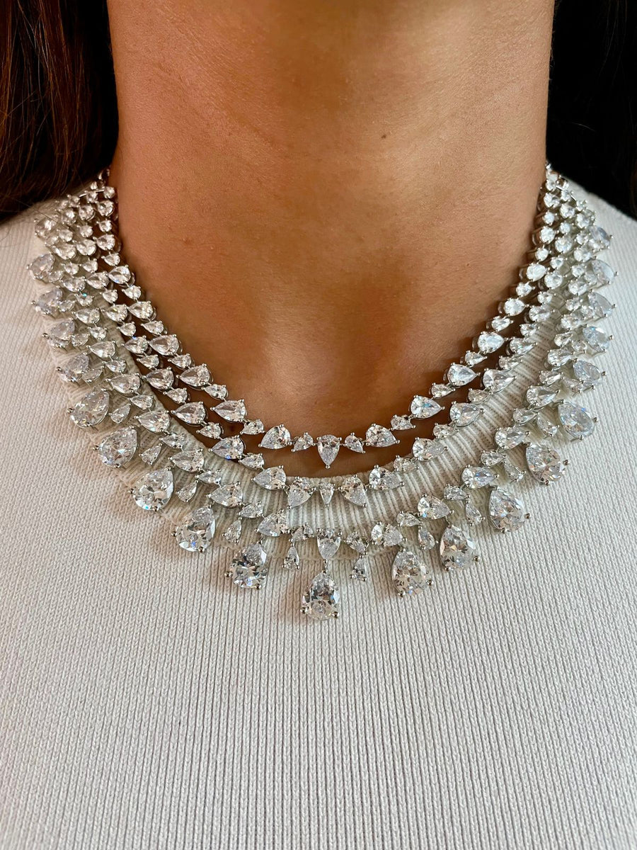 3 Layer Dimonte Tear Drop Necklace Set