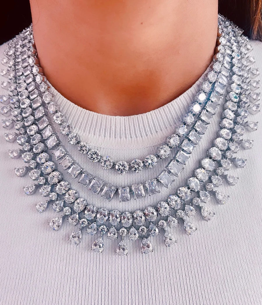 4 Layer Diamond Setting Pendant Set (Earrings & Necklace)
