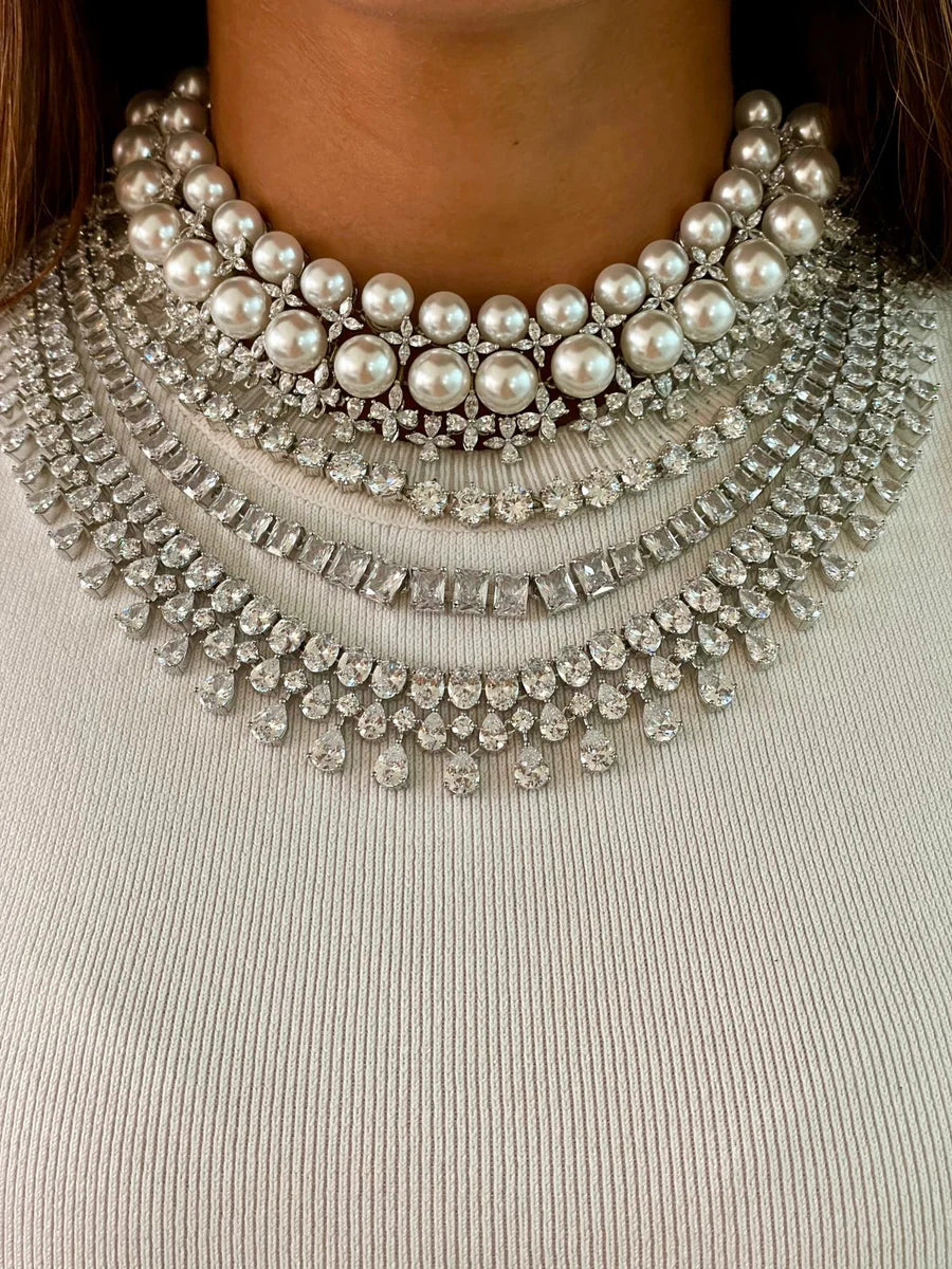 Maharani 4 Layer & Pearly Floret Dimonte Necklace Set