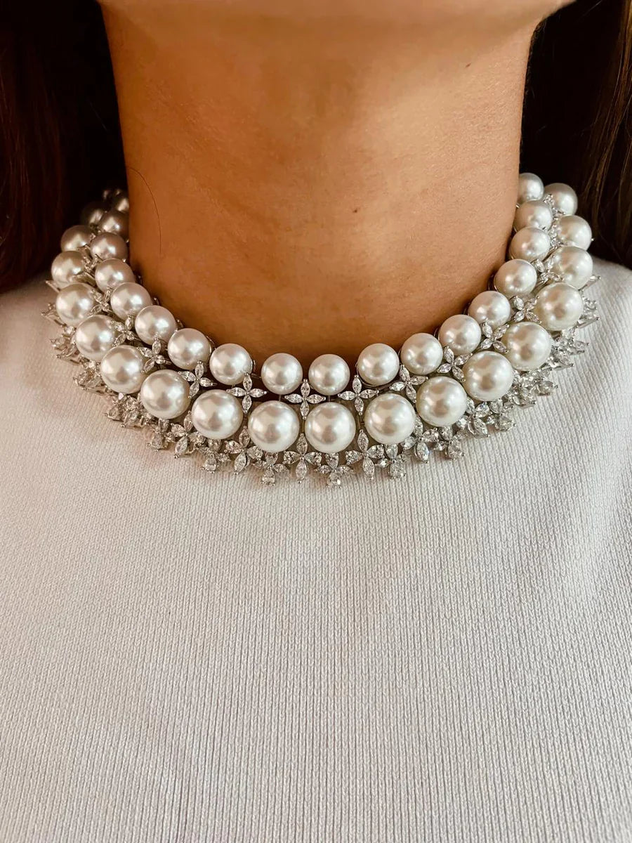 Maharani 4 Layer & Pearly Floret Dimonte Necklace Set