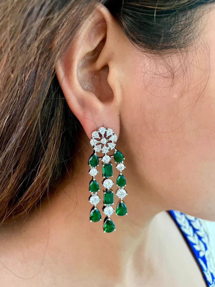 2 Layer Diamond 2 Layer Emerald Setting Necklace Set