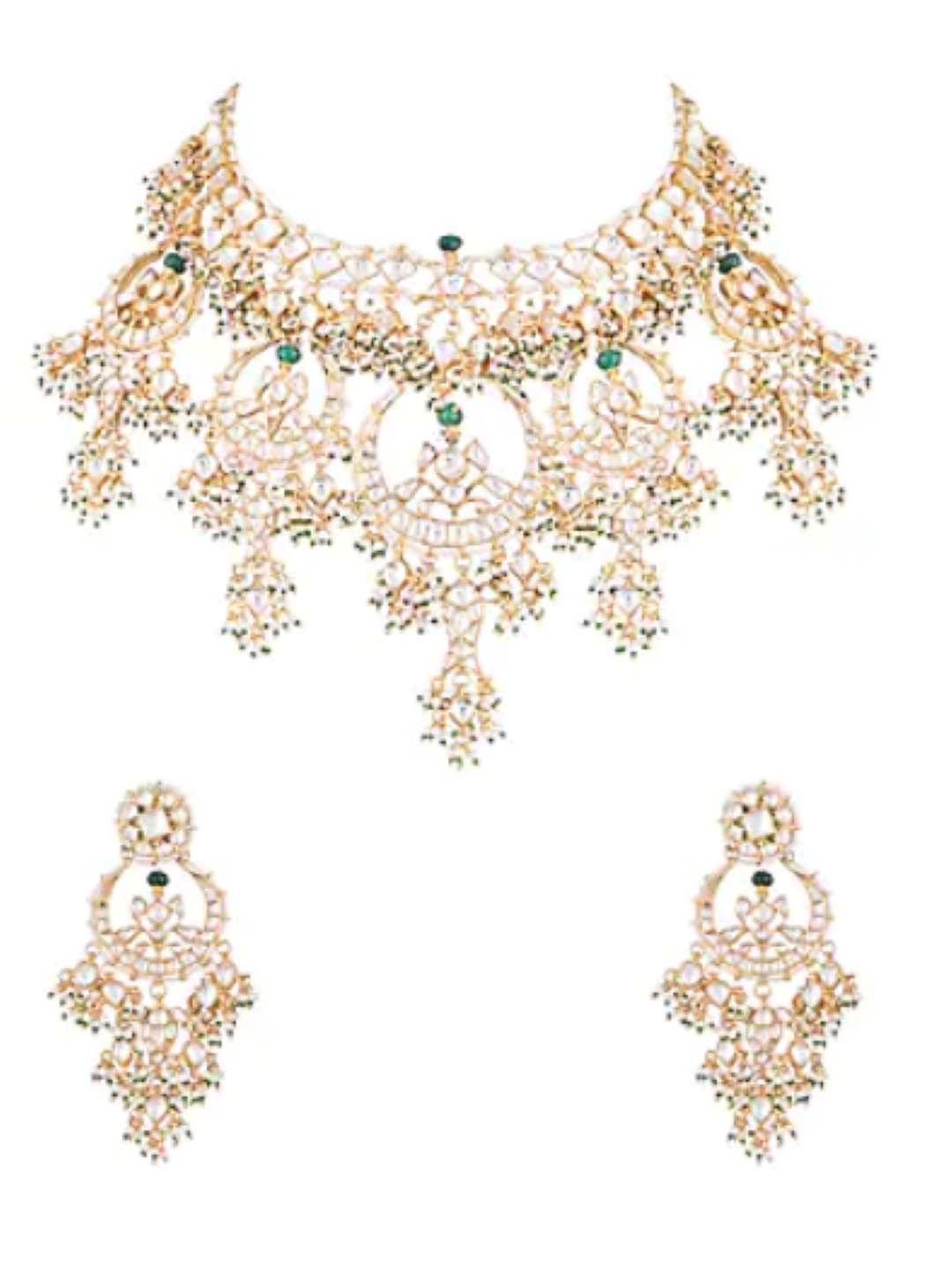 Emerald Green Beaded Jadau Necklace Set