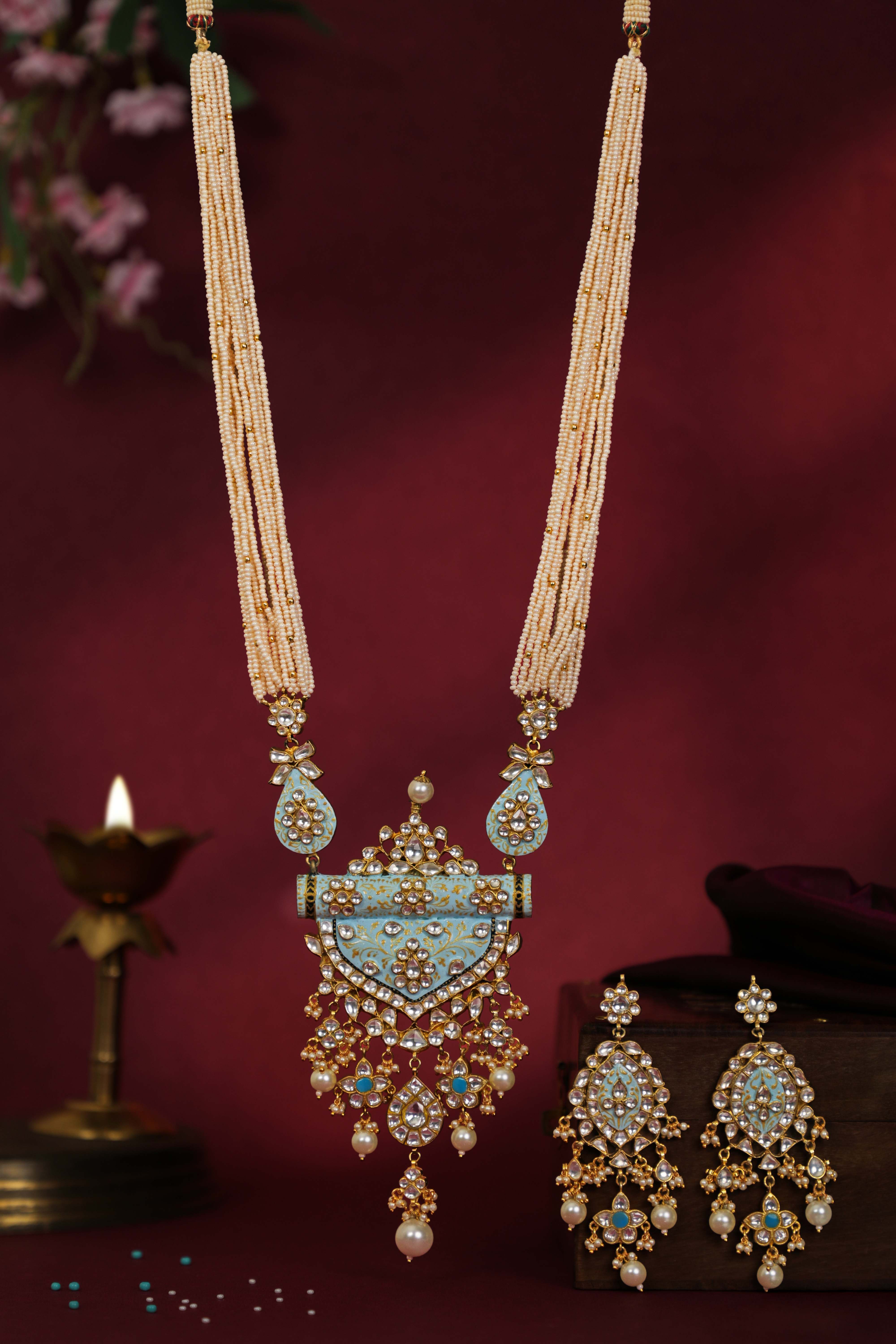 Firozi blue nina pendant necklace set