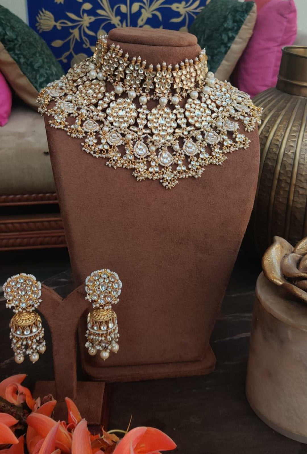 White Bridal Wear Double Layered Necklace Set