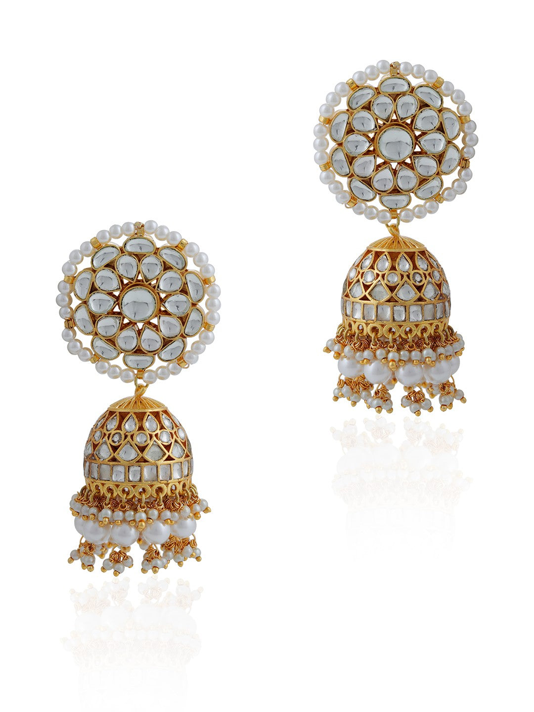 Gold Plated White Bridal Necklace With Jhumki/Traditional Wear Jadau Necklace Set