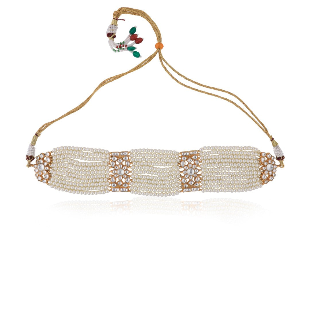 Glamours white pearl choker with studs