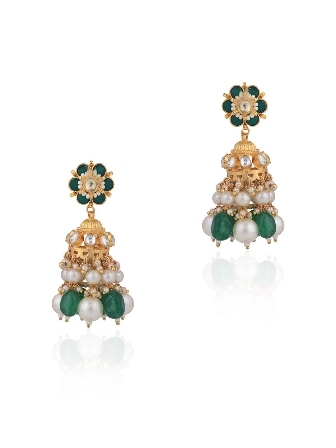 Gold finish green emerald beads choker set