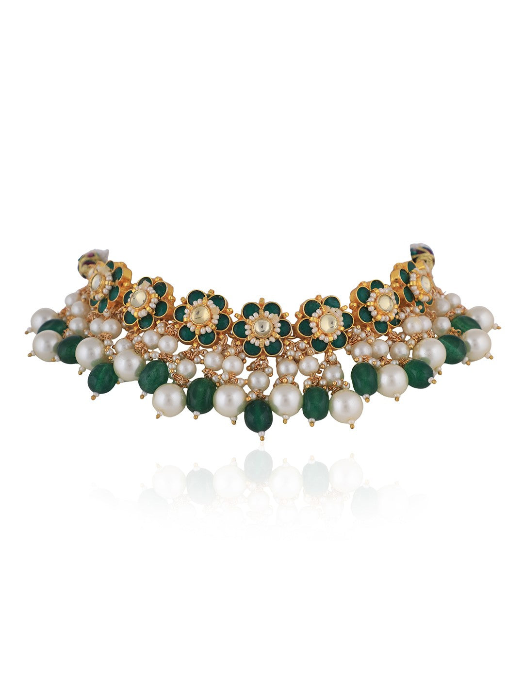 Gold finish green emerald beads choker set