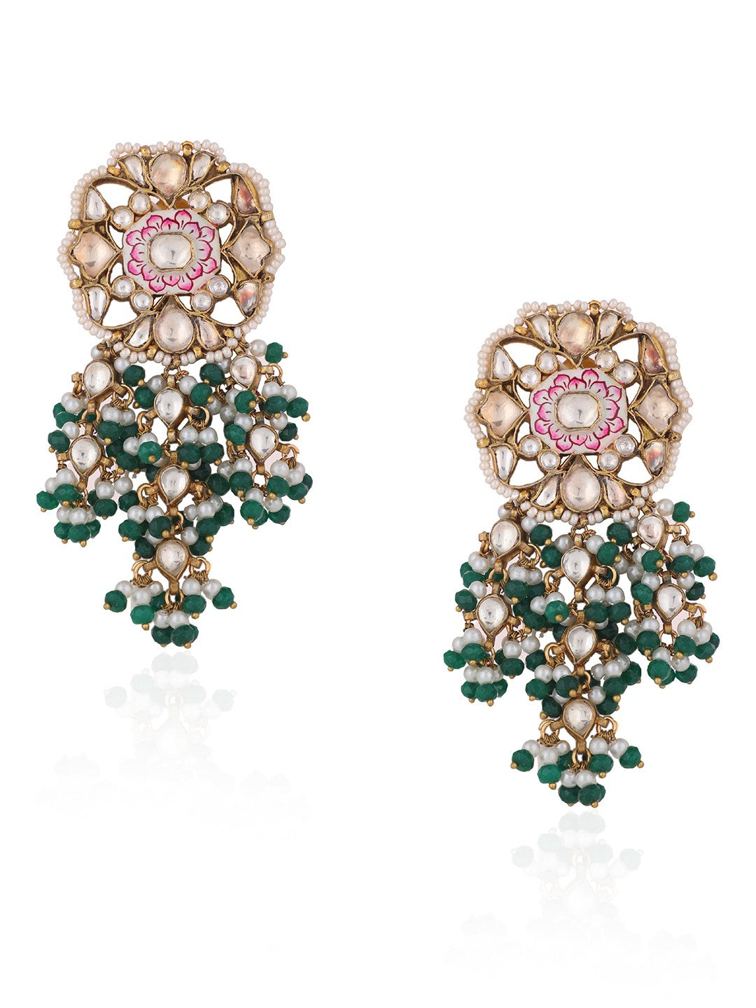 Pink meenakari necklace with green hangings