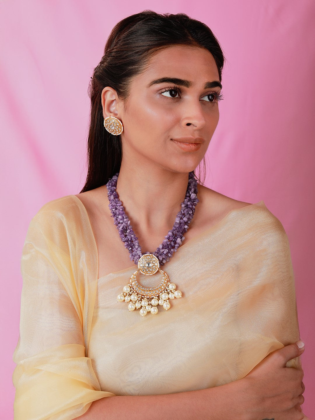 Designer handcrafted amethyst beads choker set
