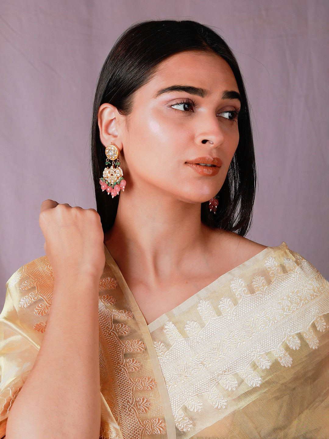 Festive Wear Hand Crafted Emerald Green Elegant Choker Necklace Set With Pearls And Delicate Earrings