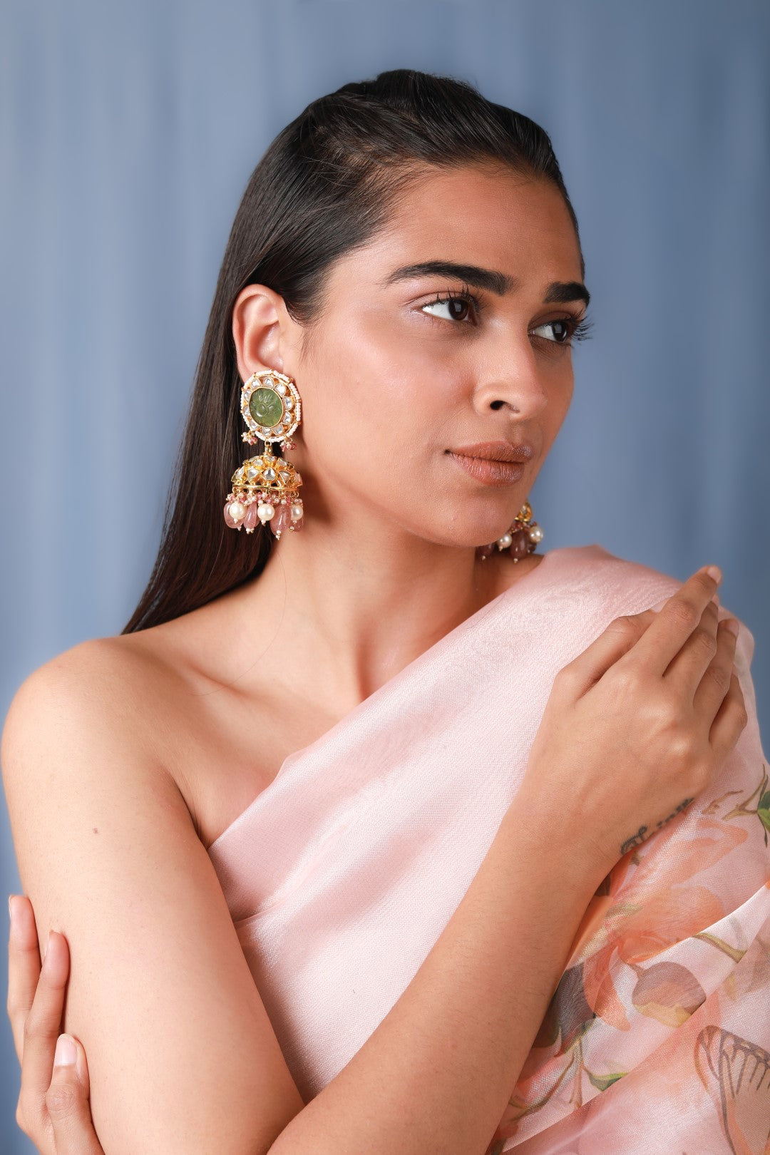 Mint Green Handcrafted Necklace Set With Pastel Drops And Jhumki Earings Perfect For A Destination Wedding