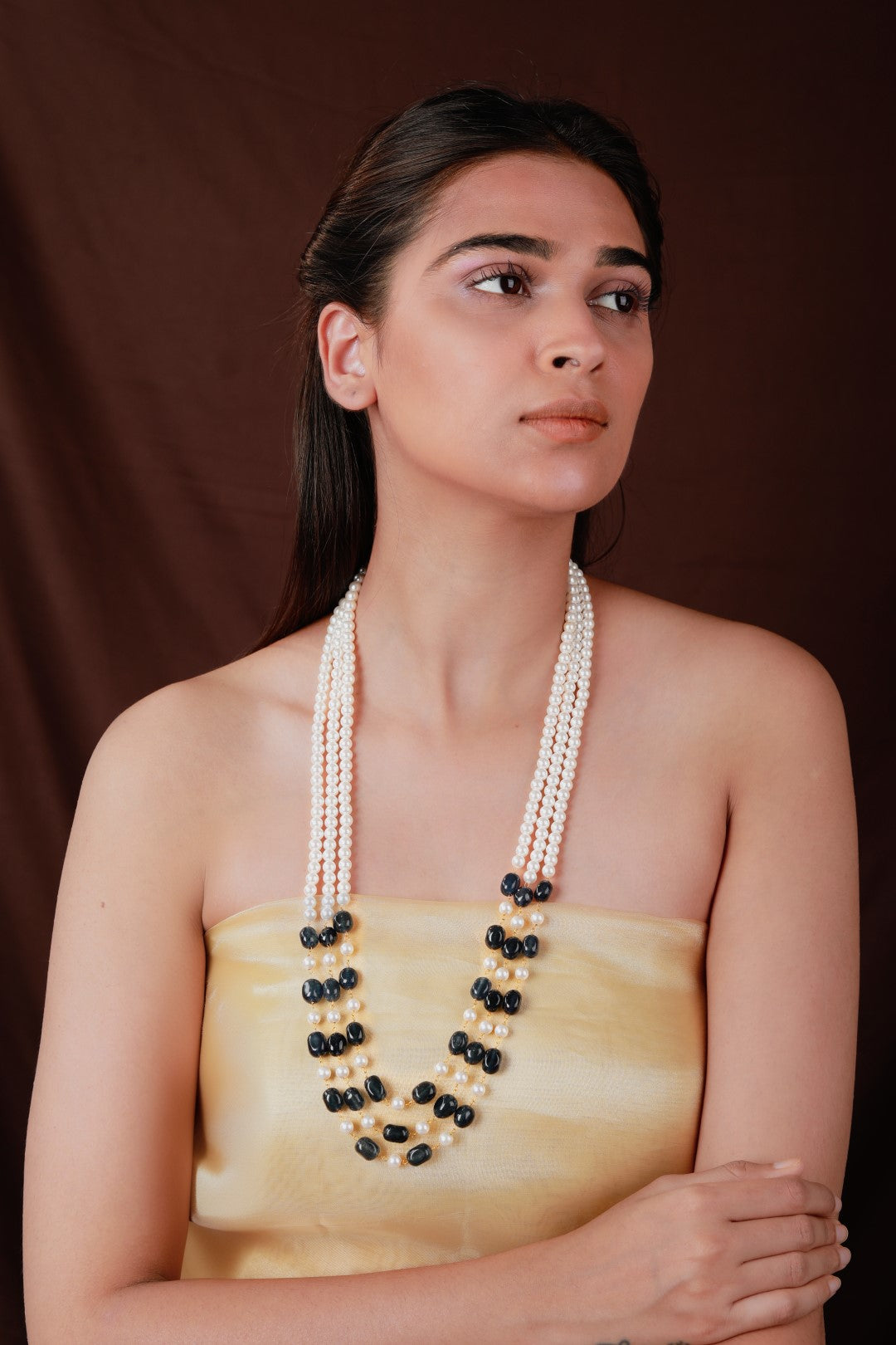 Blue And White 3 Layered Sapphire Gemstone Beaded Necklace Maala