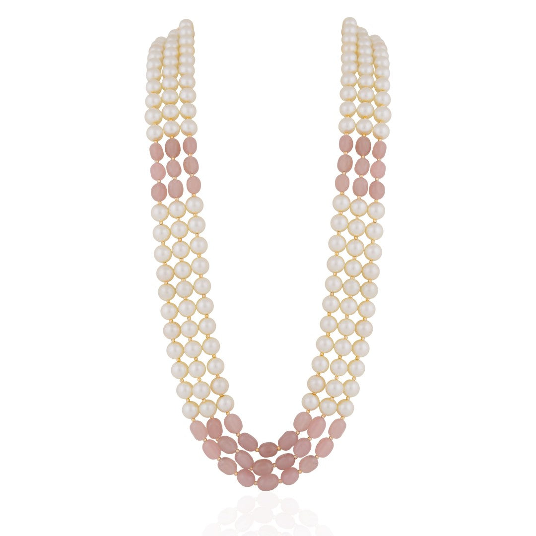 Gold Plated Pink Beaded Pearl Necklace Maala Gift For Women