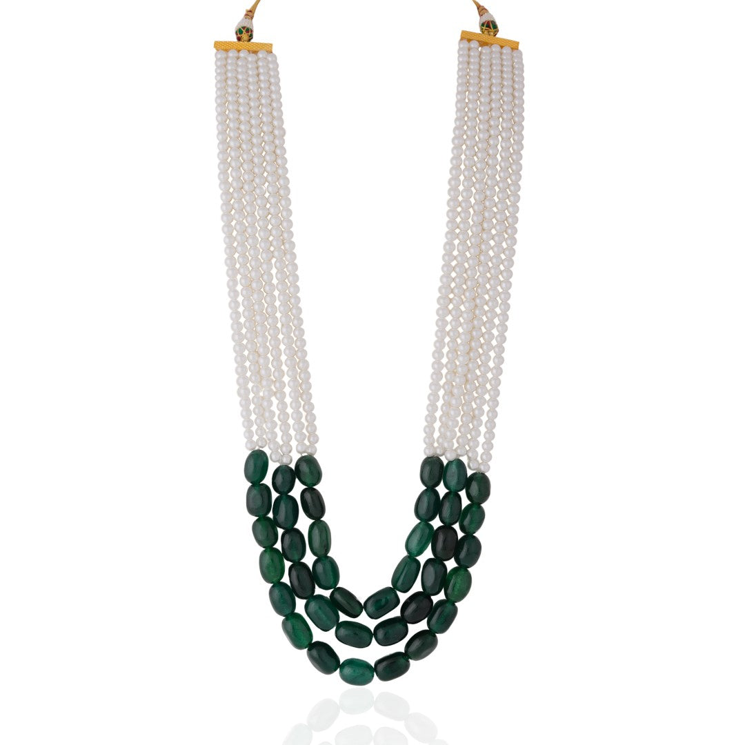 Emerald Green Beaded Necklace With Pearl Strings