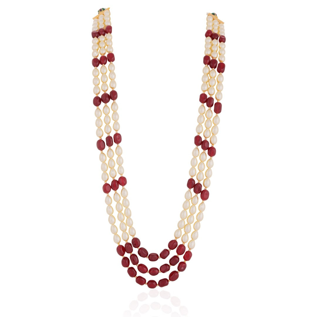 Ruby Maala Necklace With Pearls
