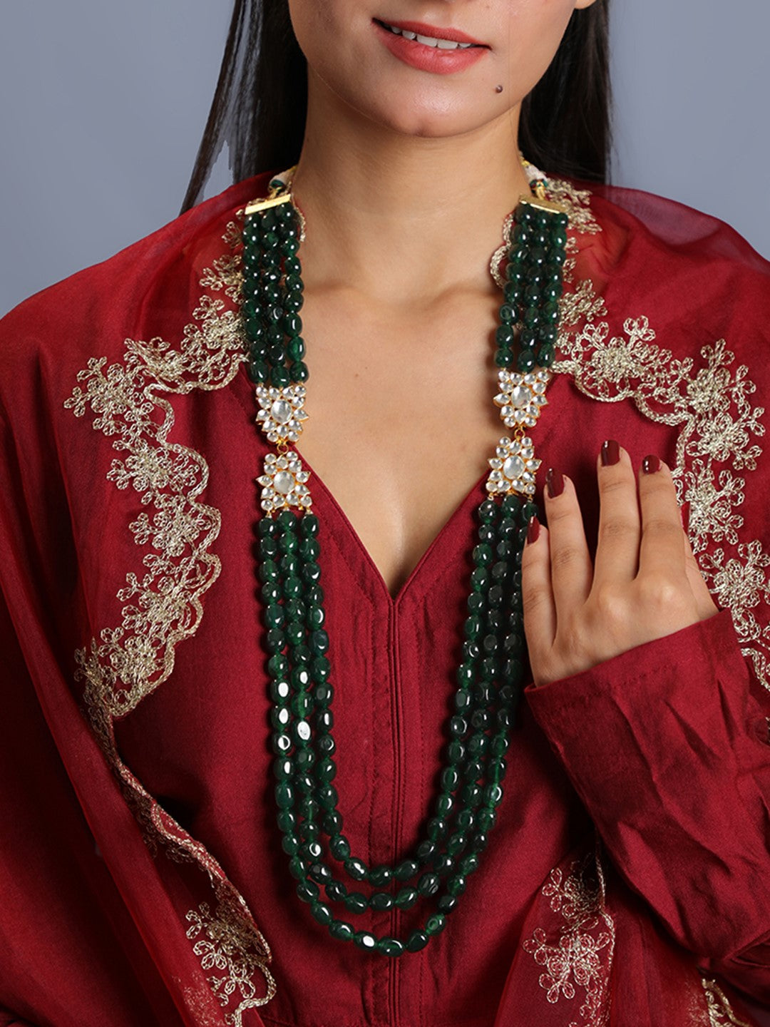 Emerald green beads maala