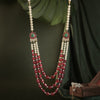 Rajwadu ruby beads and white pearl with lotus motives
