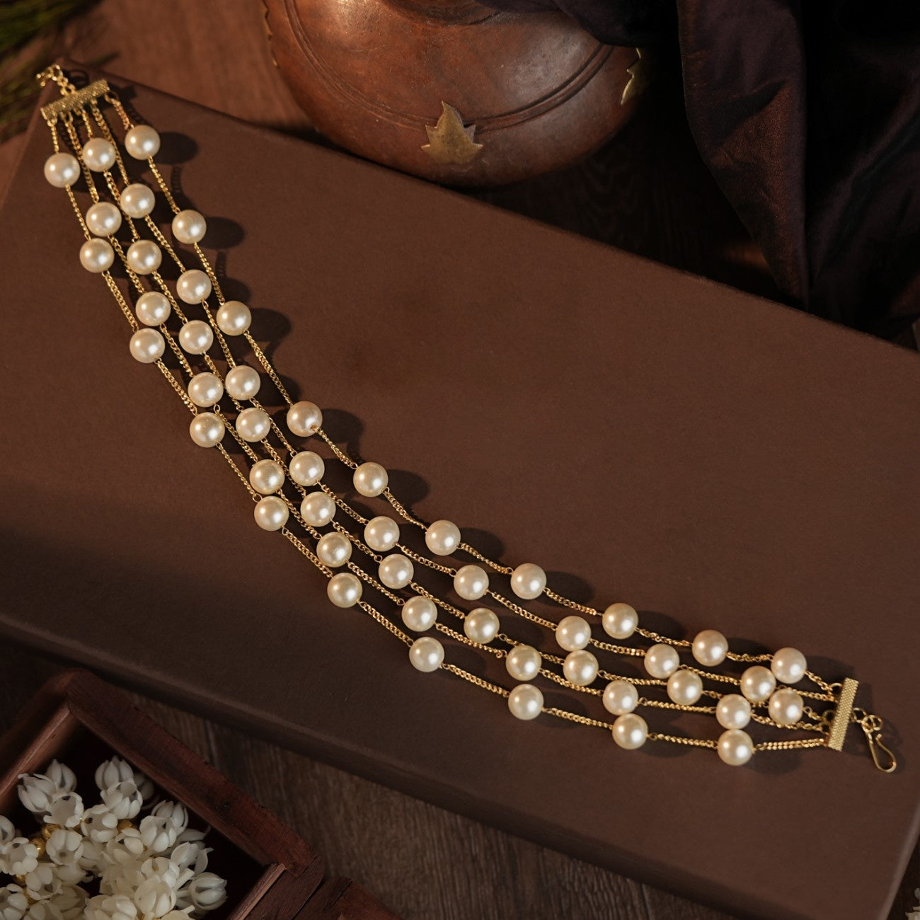 Indowestern pearl layered choker necklace