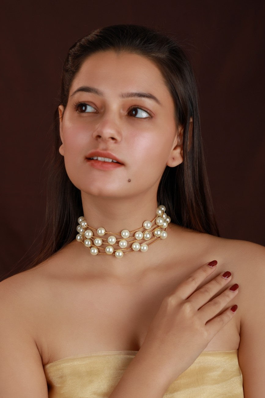 Indowestern pearl layered choker necklace