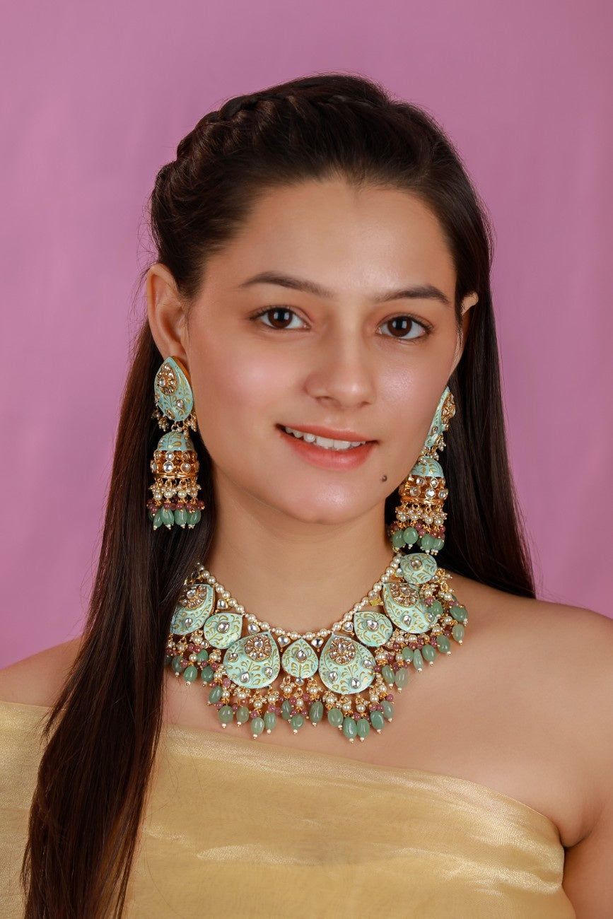Meenakari choker set with jhumka