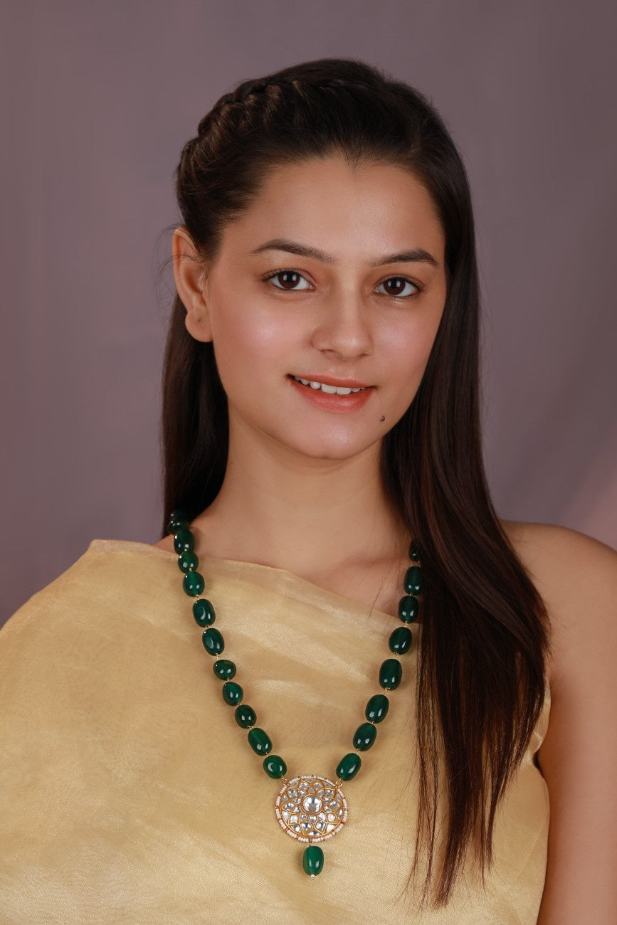 Emerald beaded Long maala pendant