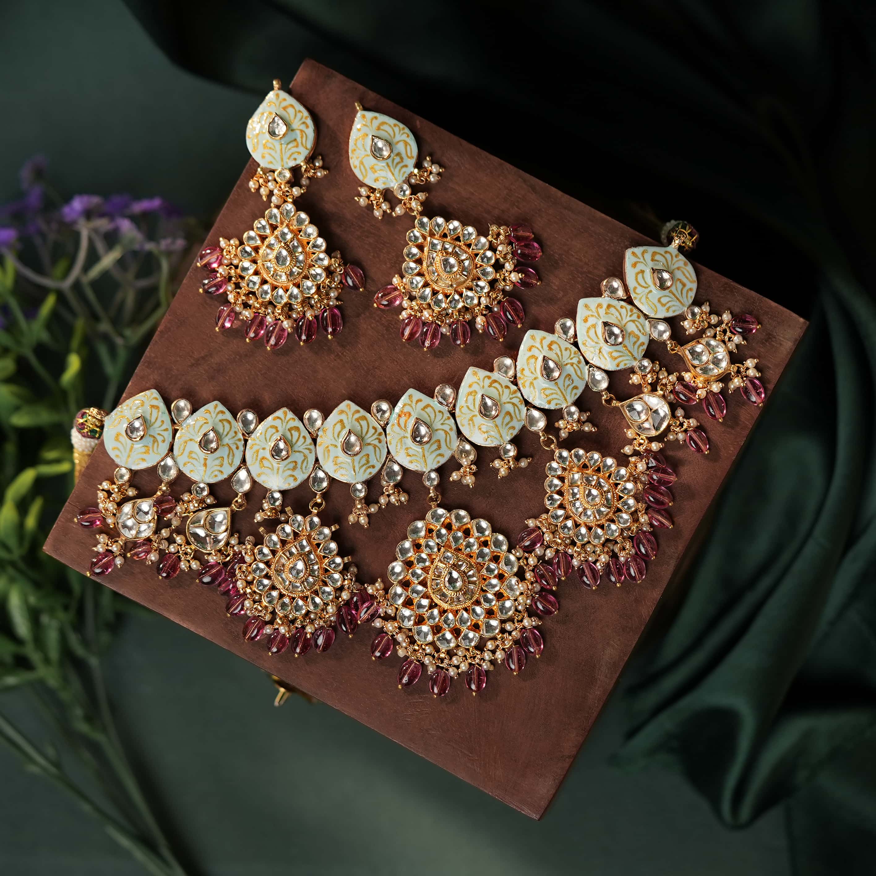 Blue meenakari necklace set