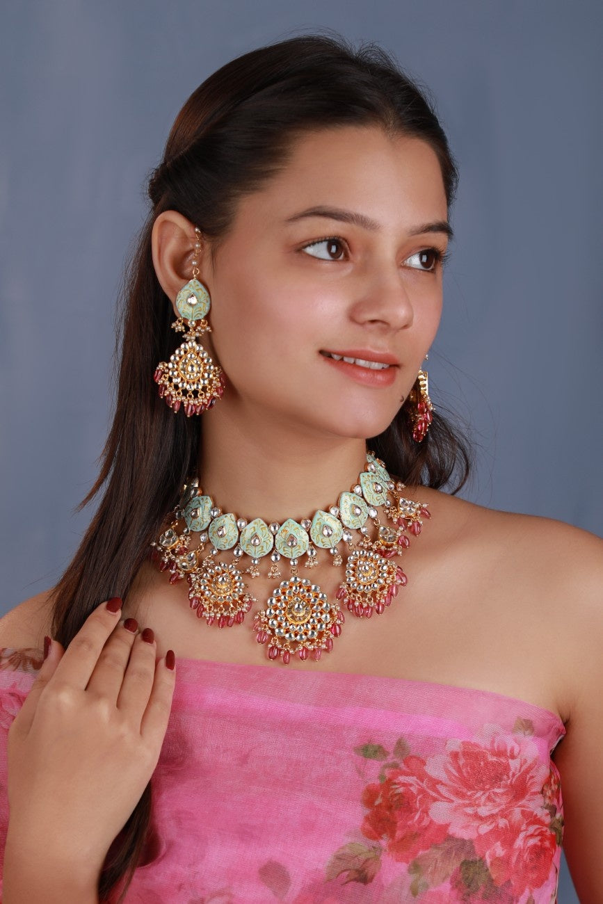 Blue meenakari necklace set