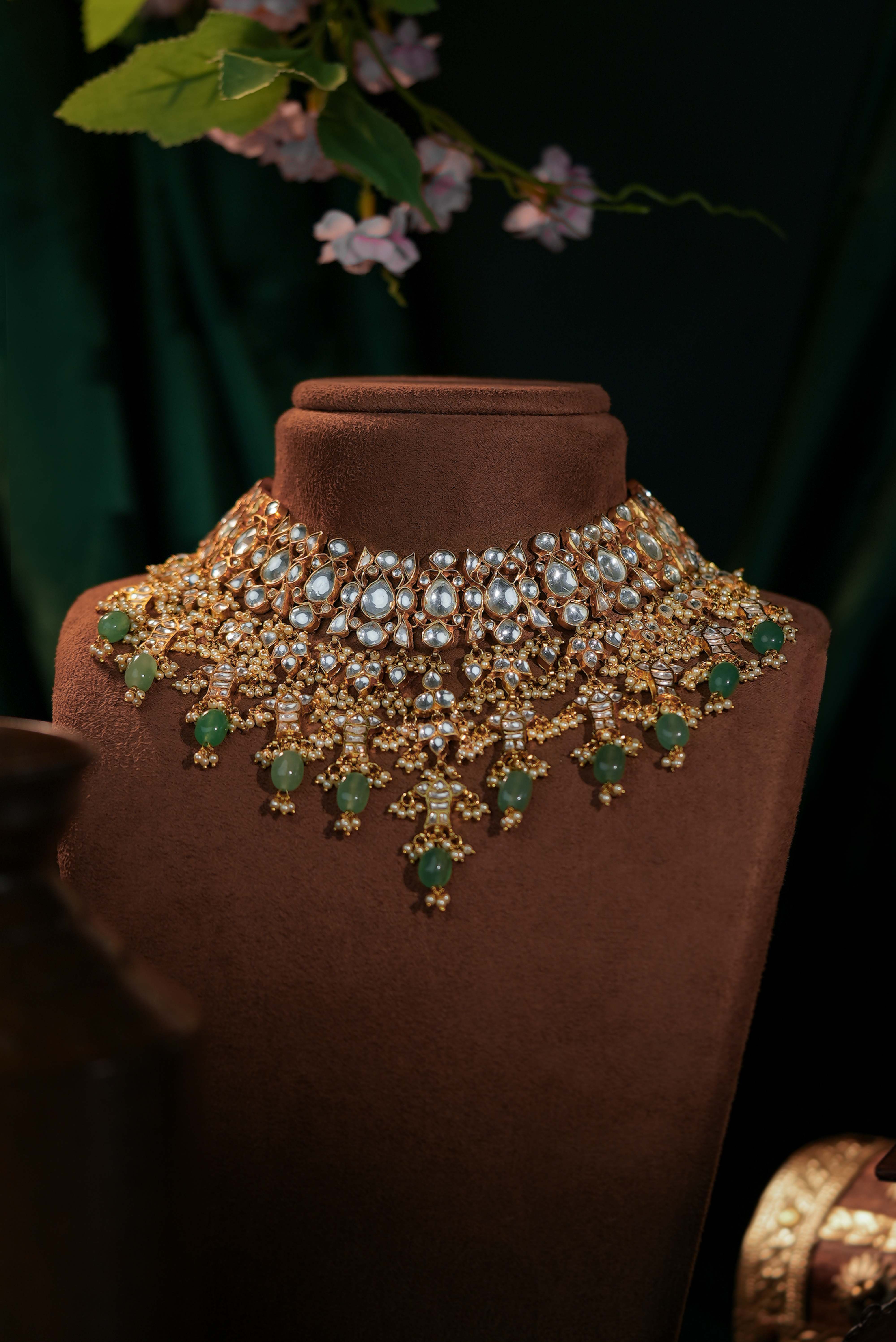 Jade green Bridal necklace with jhumkis