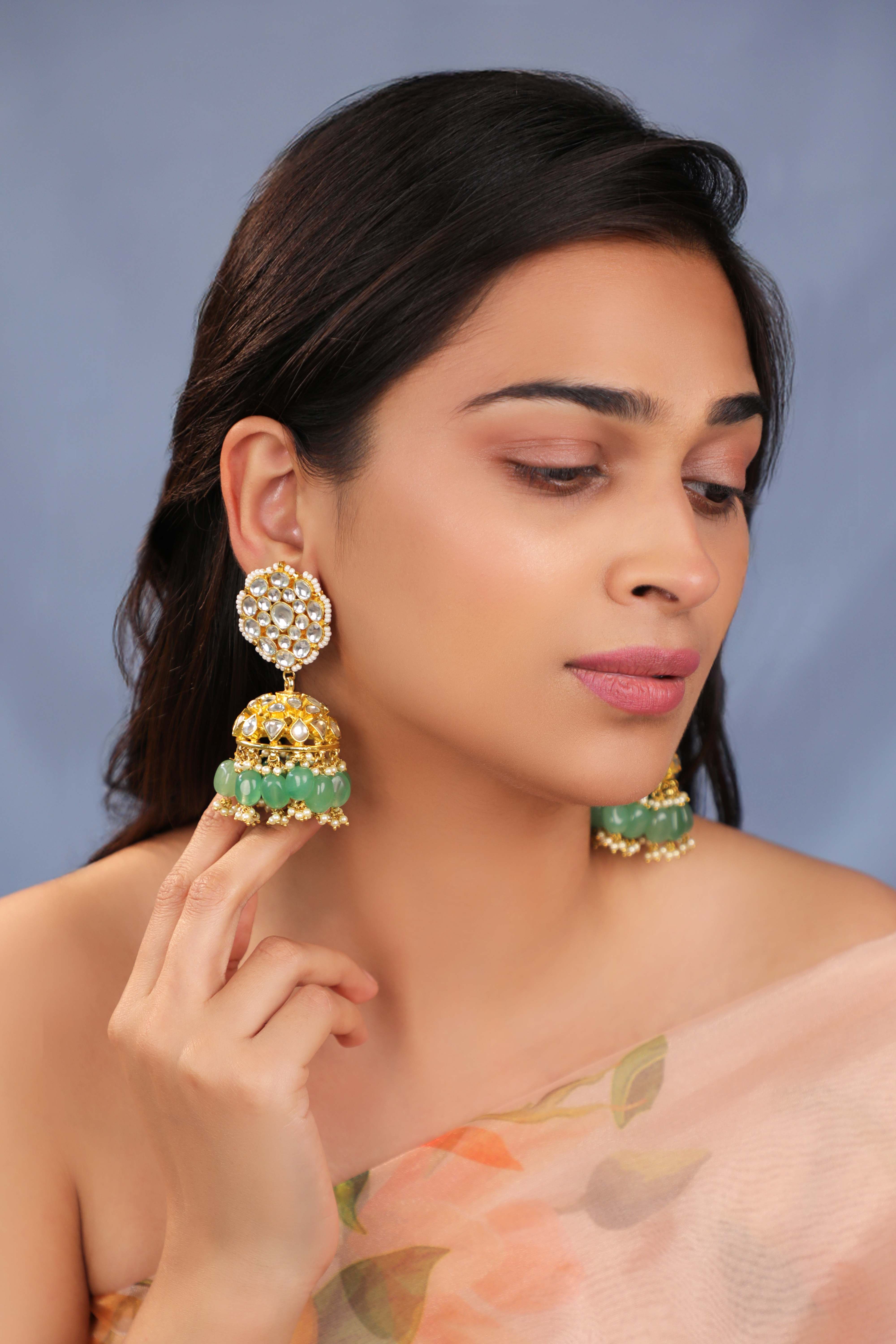 Jade green Bridal necklace with jhumkis