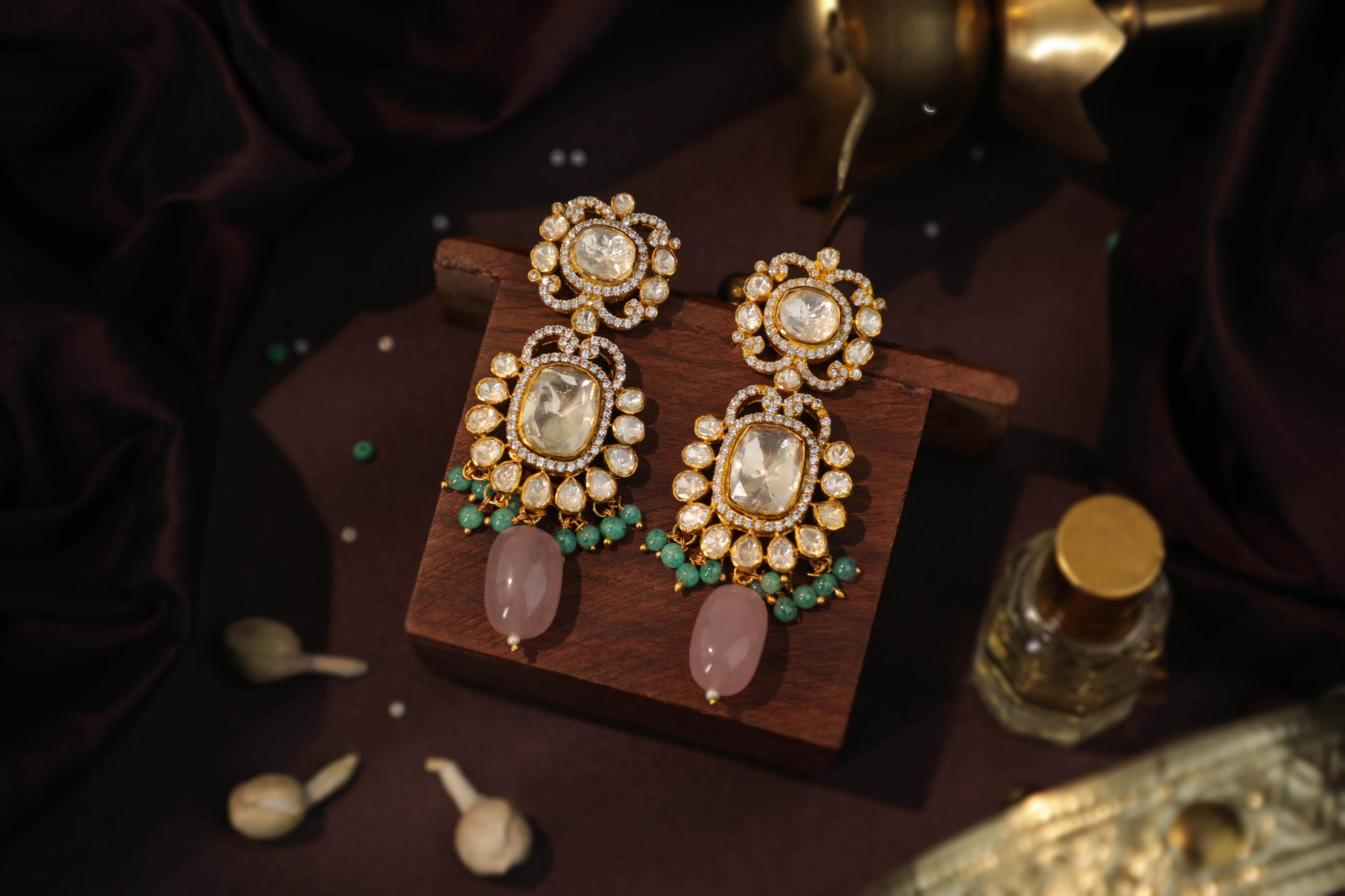 Pastel mozonite necklace set with Jade stones