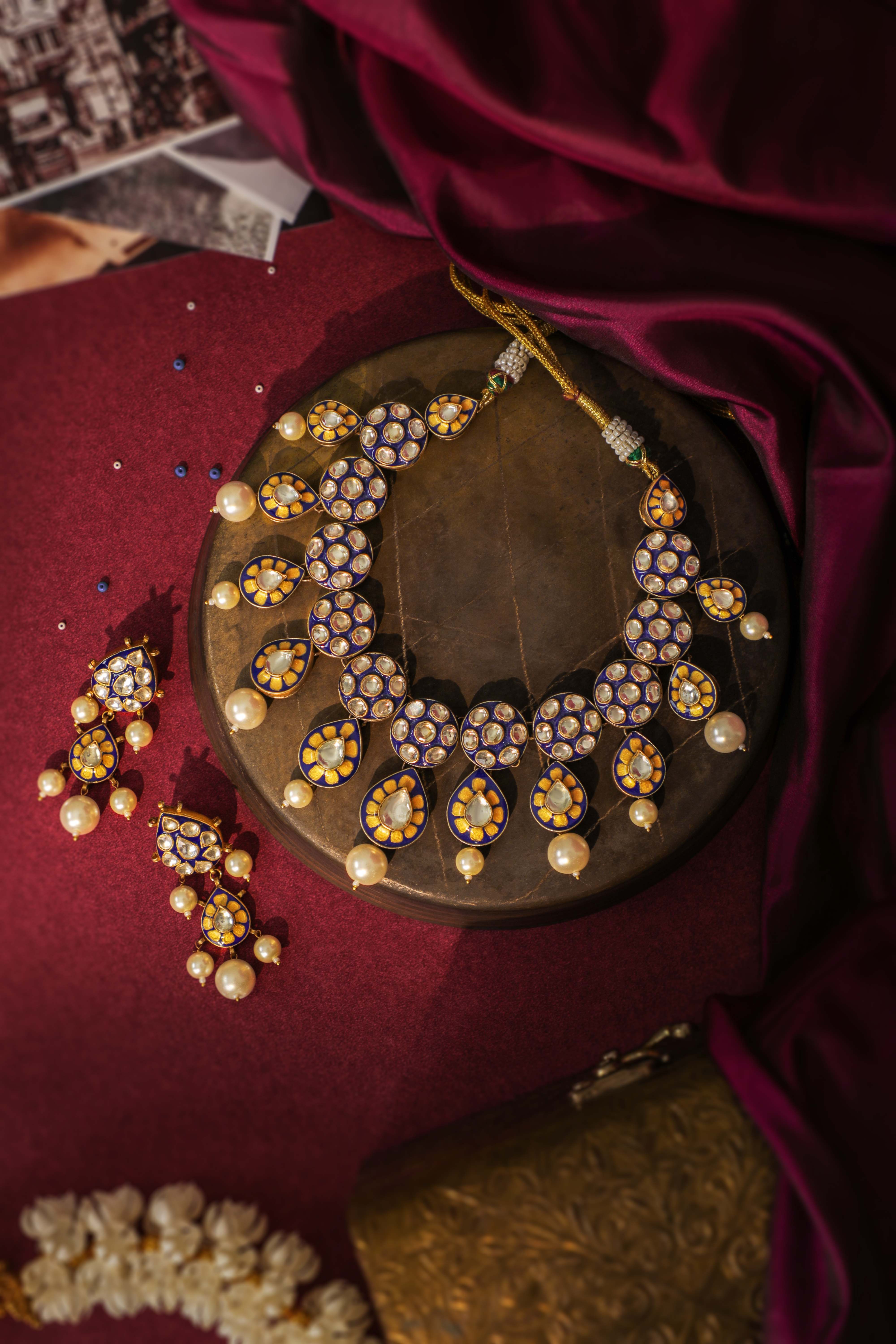 Royal Blue Mina work necklace
