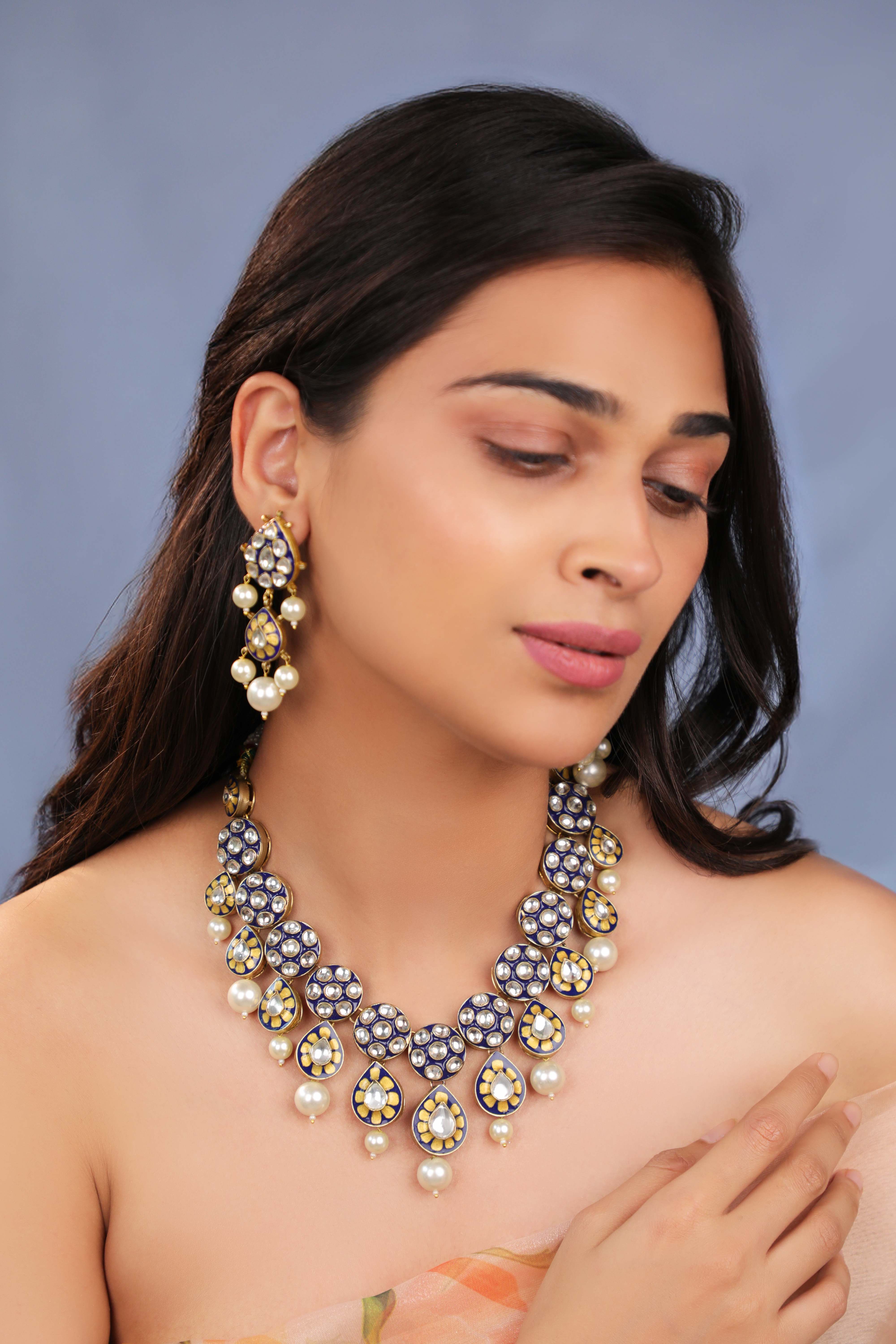 Royal Blue Mina work necklace