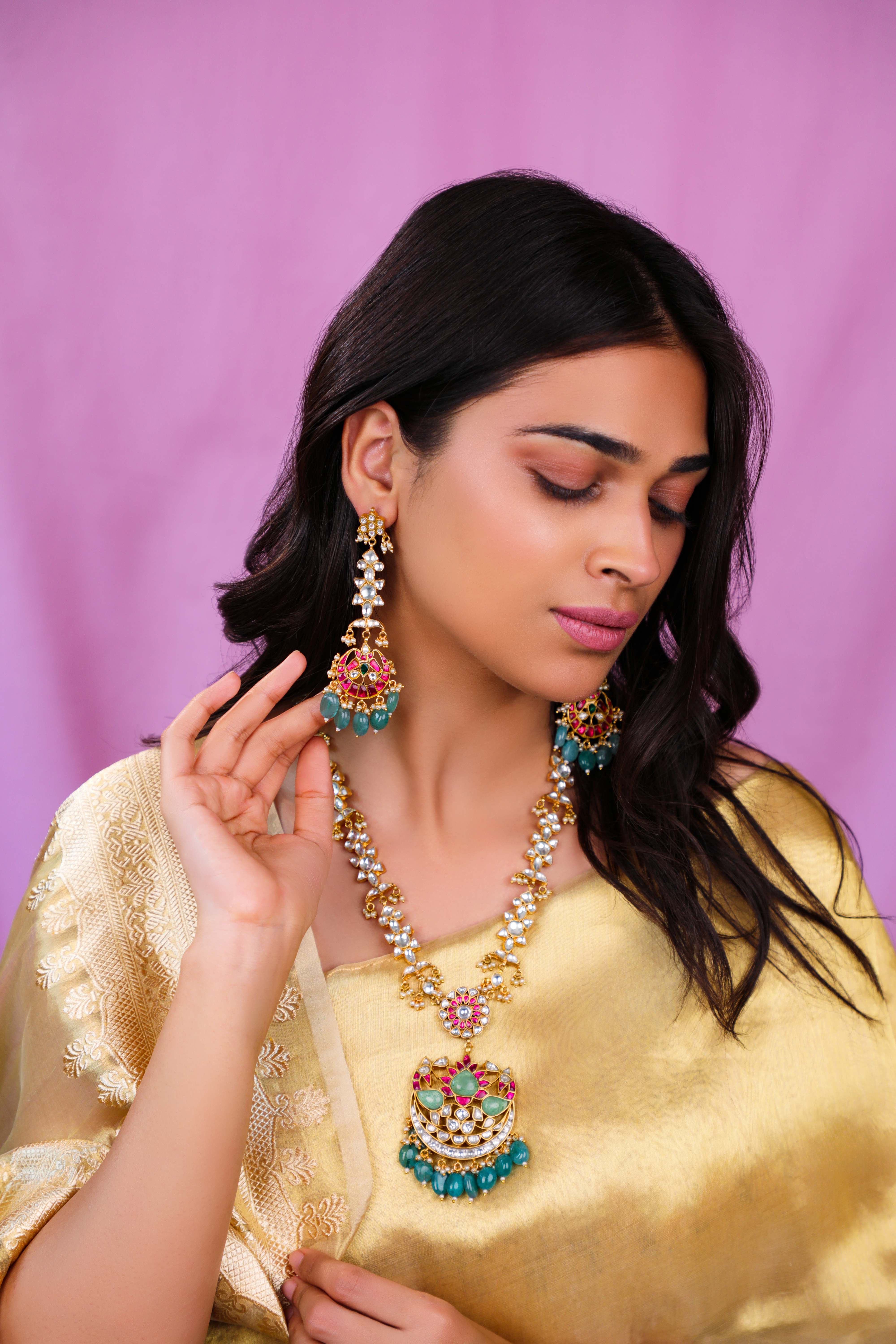Jadau long pendant necklace