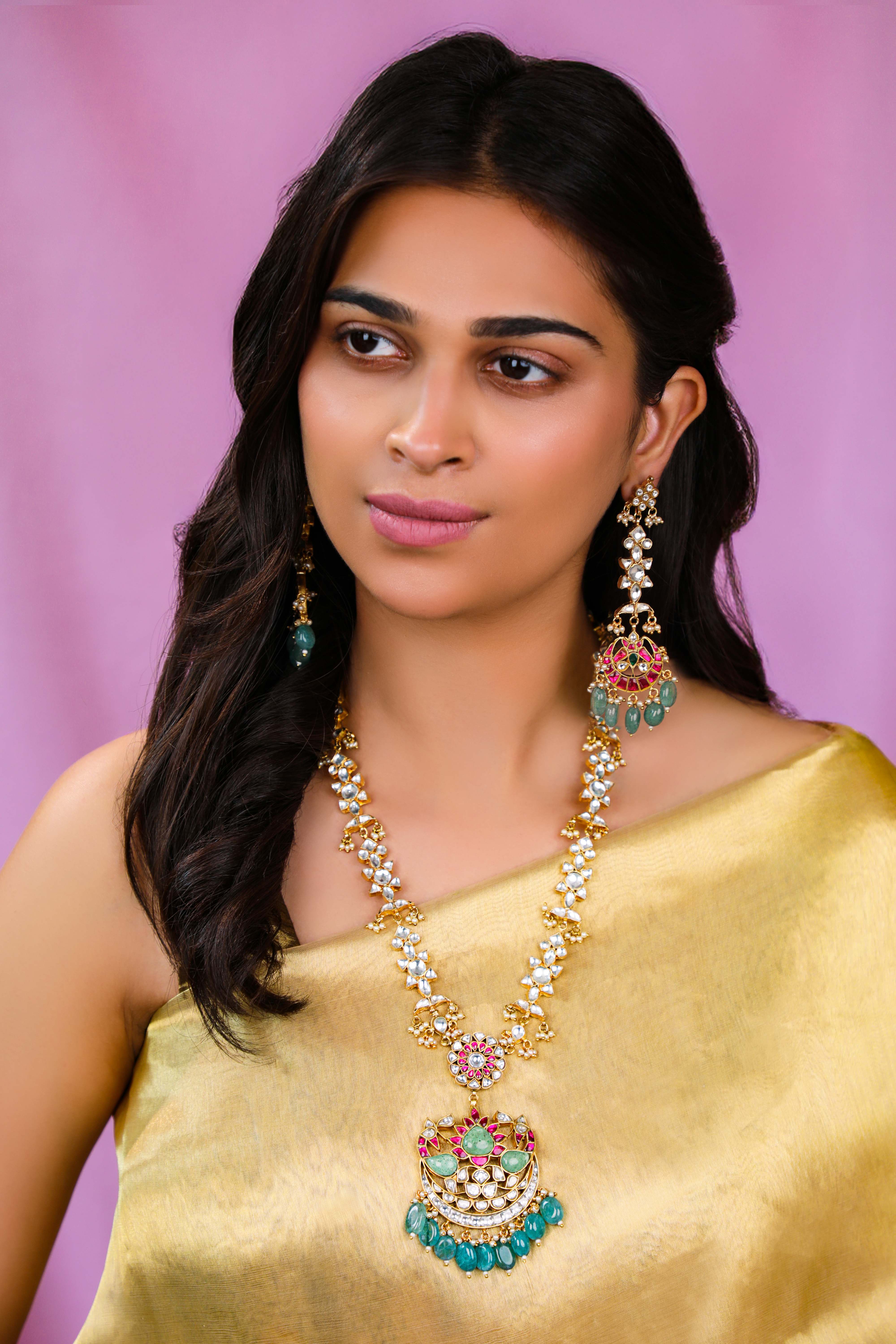 Jadau long pendant necklace