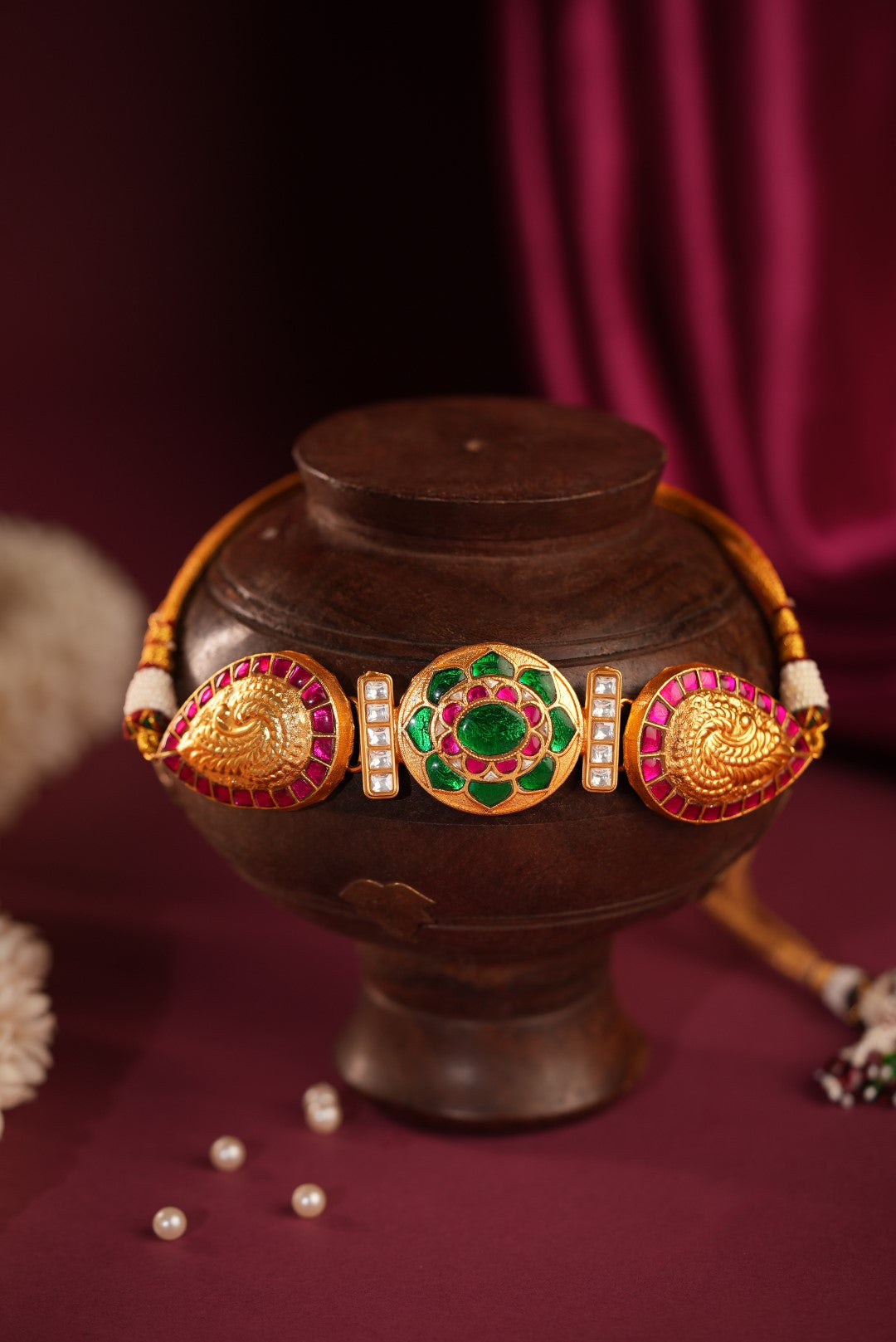 Pink & green colour gold plated choker