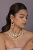 White pearl beaded semi precious gold plated choker necklace set