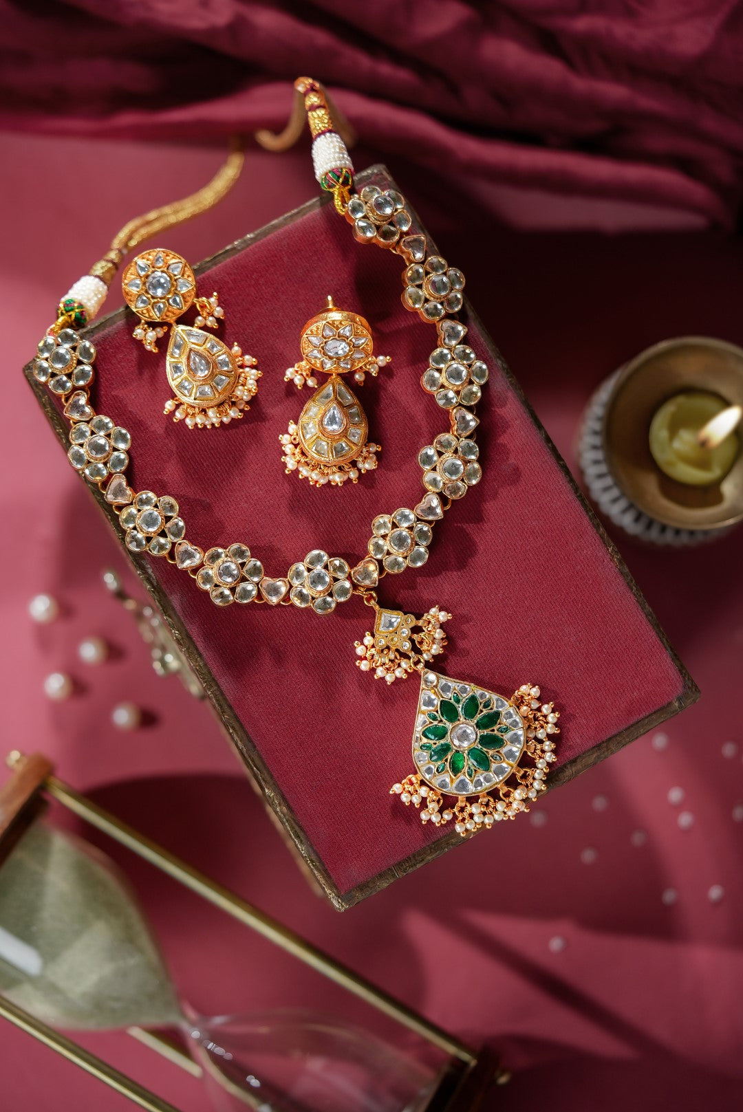 Gold plated green necklace set
