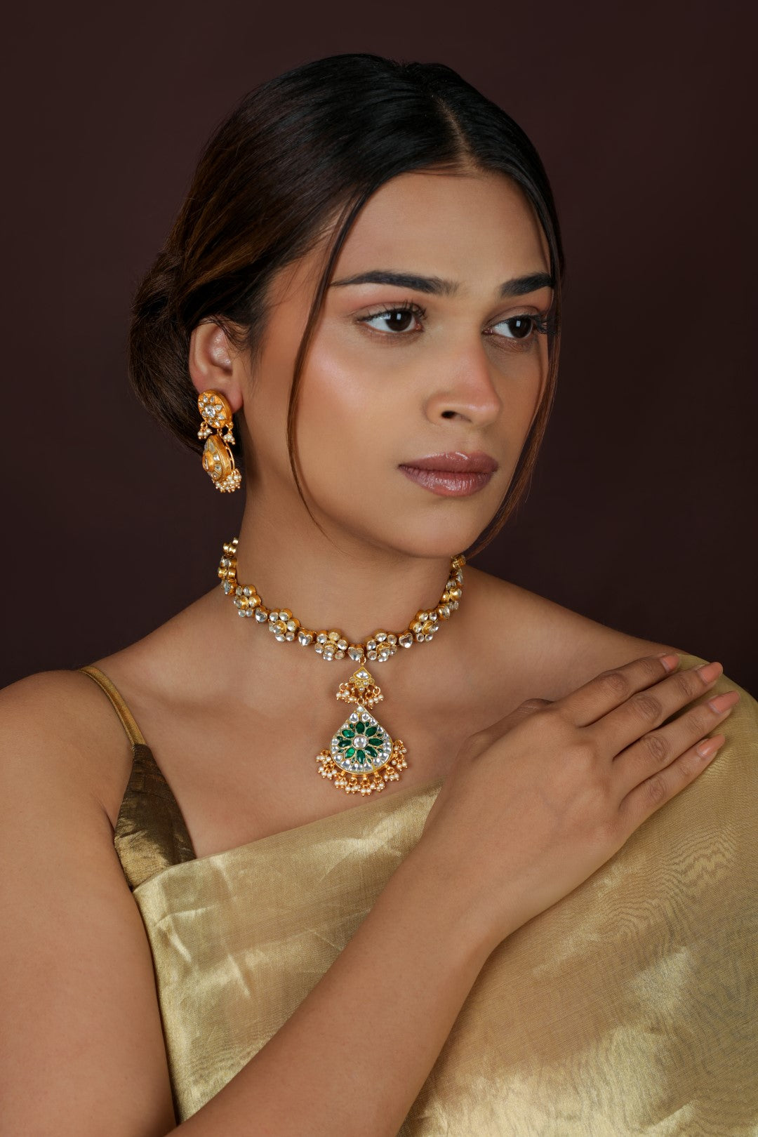 Gold plated green necklace set