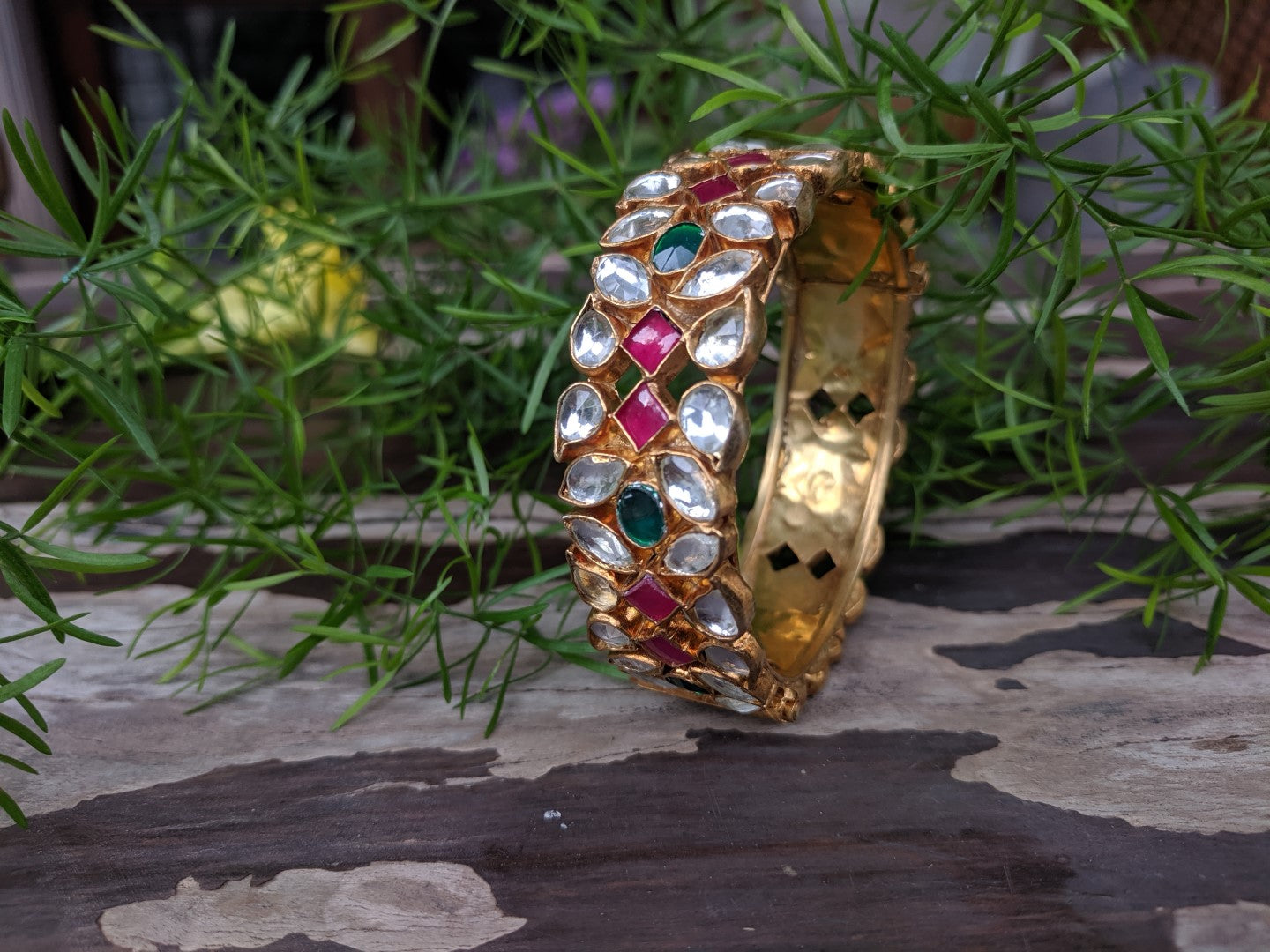 Pink & Green Jadau Bangles(Single Pc)