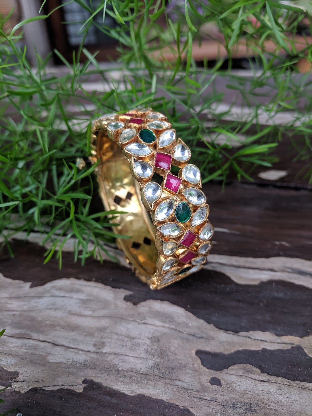 Pink & Green Jadau Bangles(Single Pc)