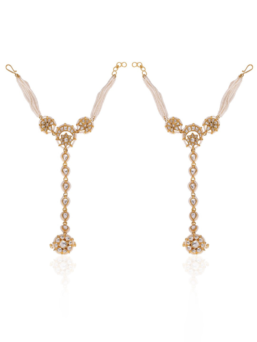 Gold plated white embellished hathphool(pair)