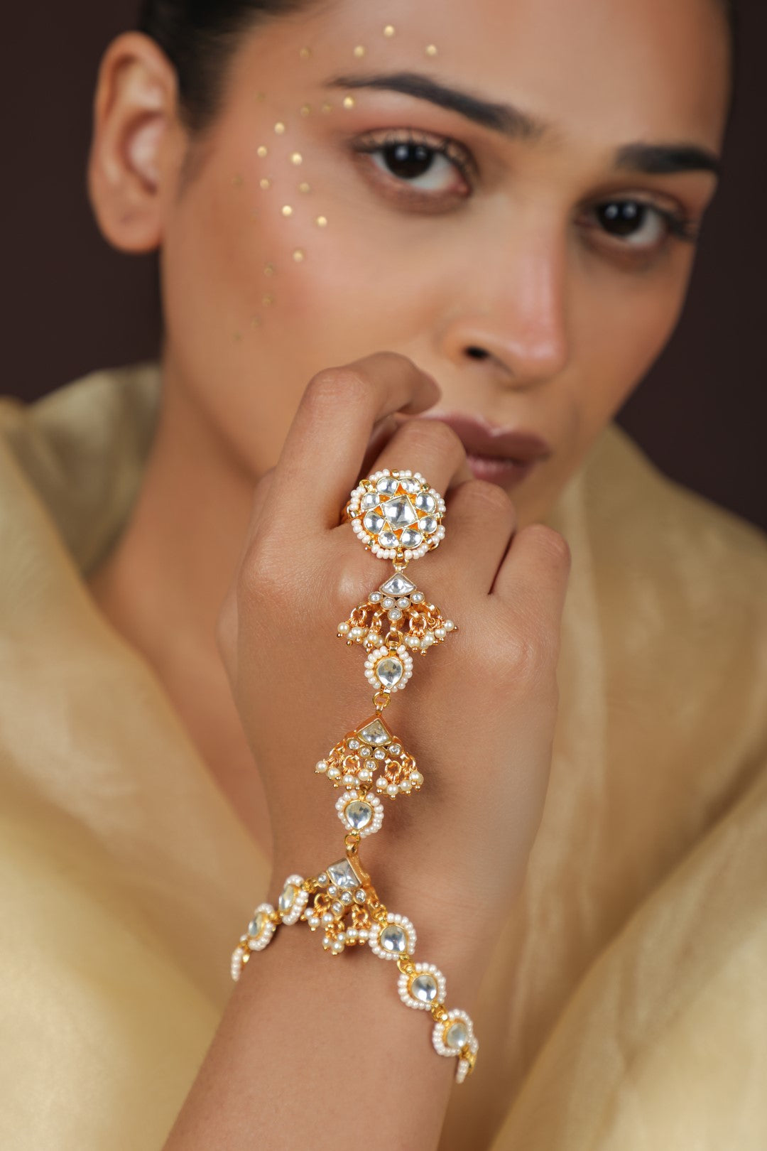 Traditional Ethnic White & Gold Hath Panja/Hathphool