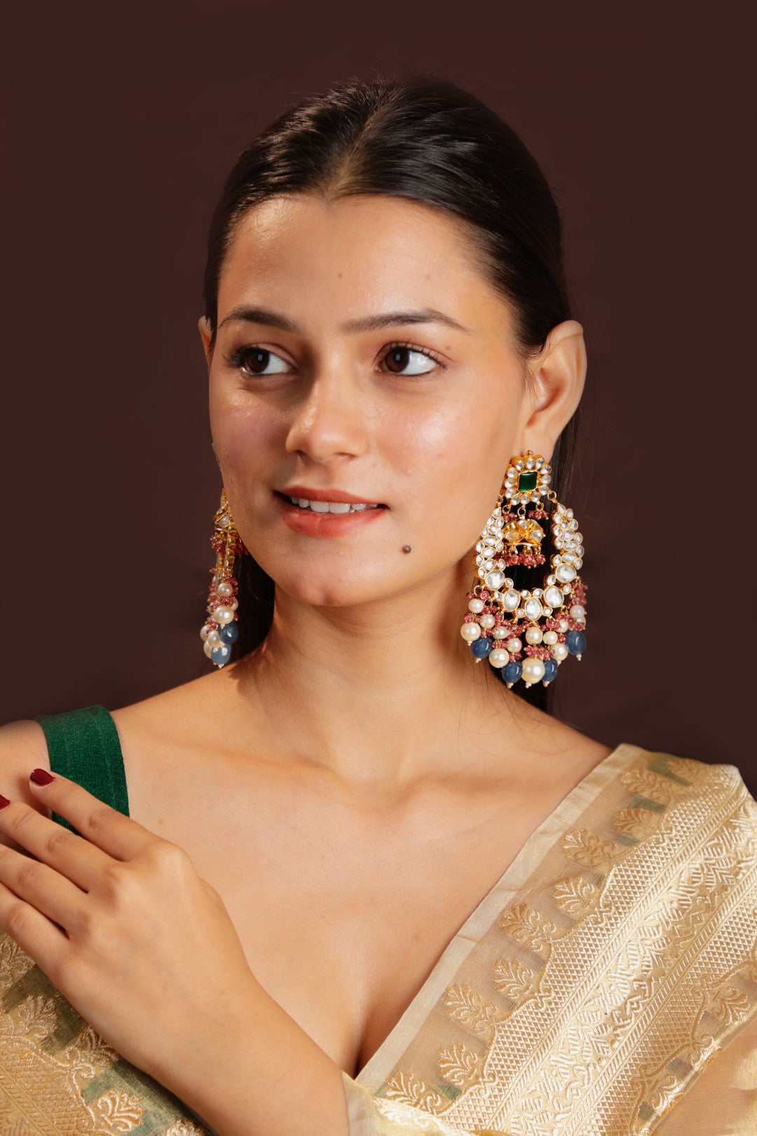 Blue beads and pearl bedaded earrings