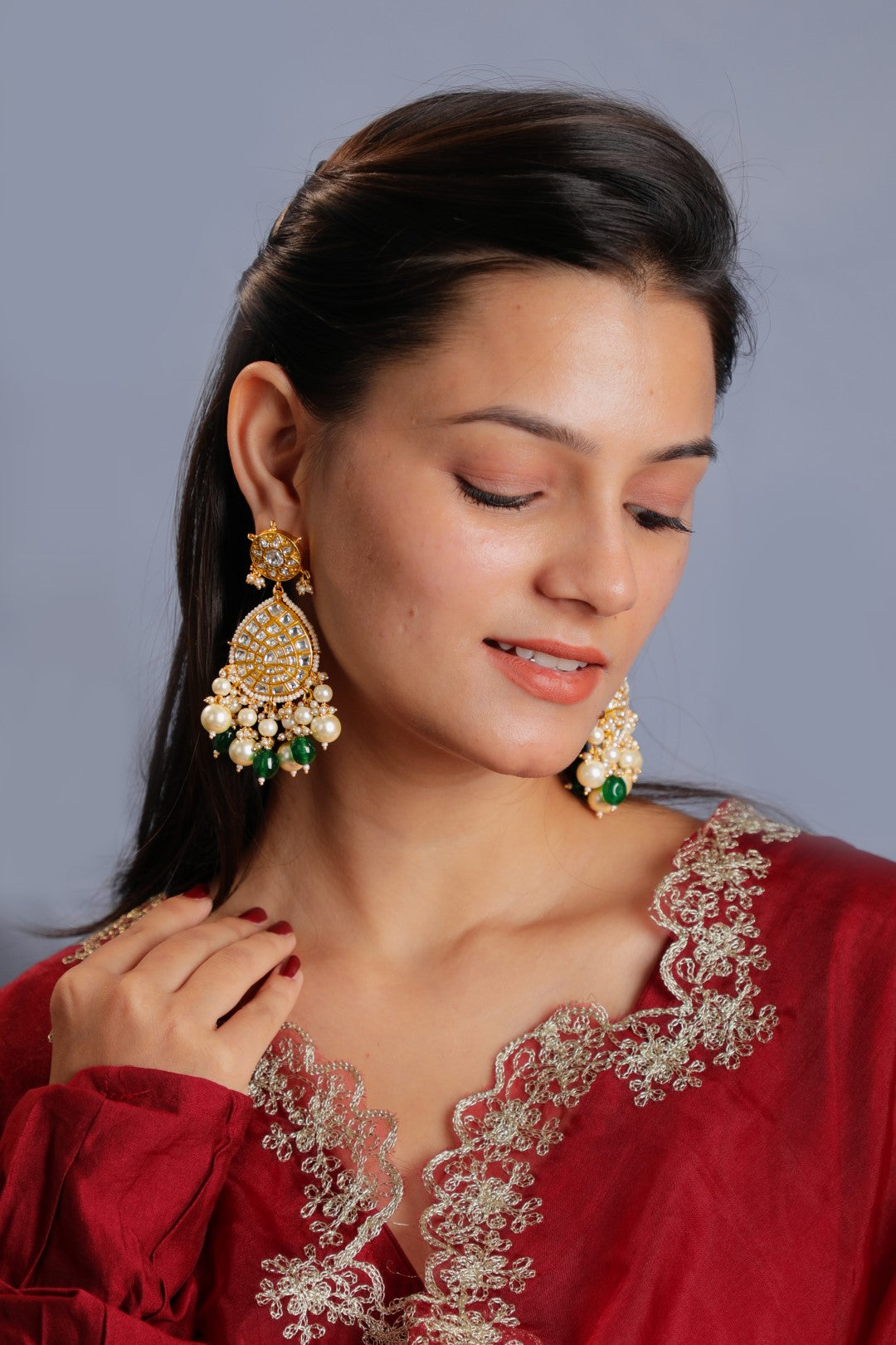 22kt gold plated green earrings